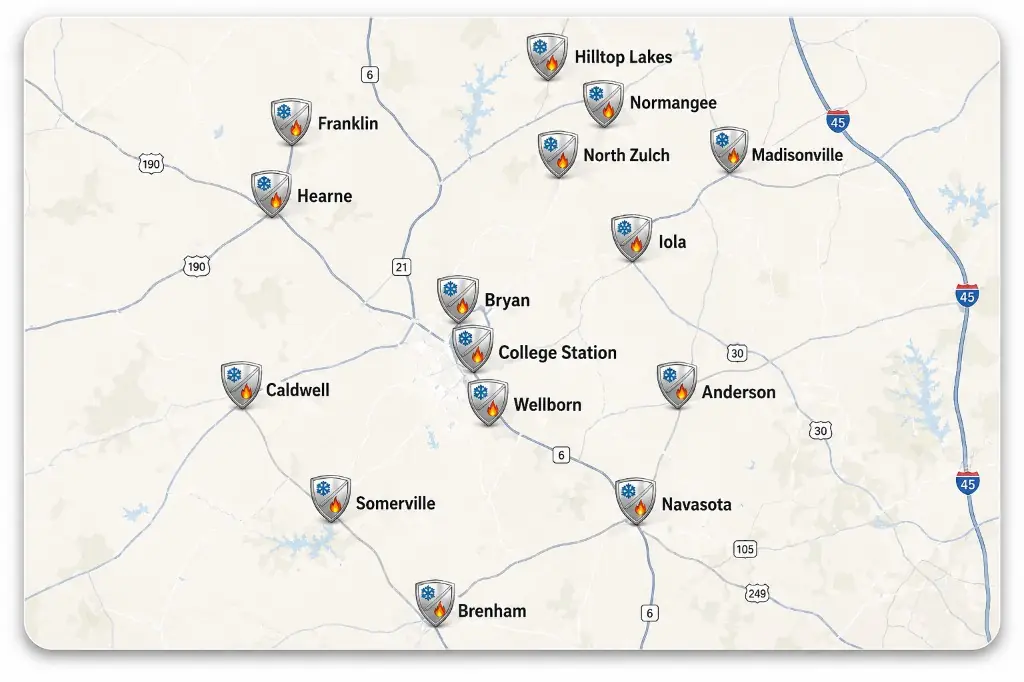 Service area map of the Brazos Valley
