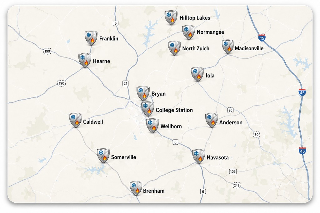 Service area map of the Brazos Valley
